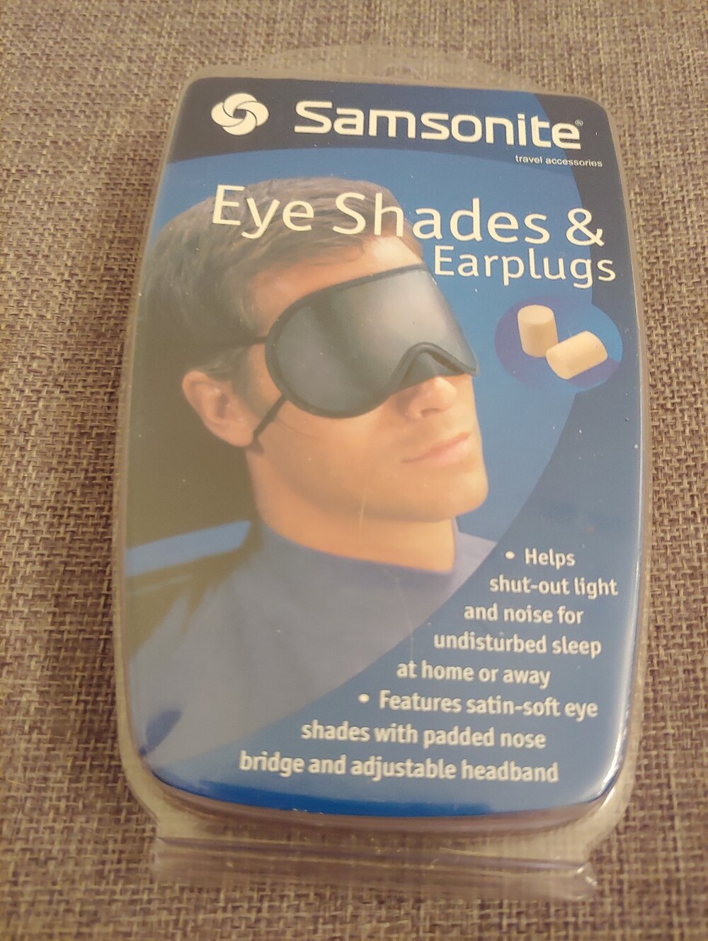 Samsonite Black Satin Eye Shades with Beige Foam Earplugs